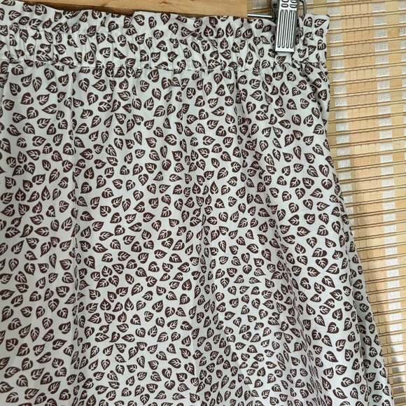 Vintage Circle Skirt Brown Leaf Print Polyester Elastic Waist M - Picture 4 of 9